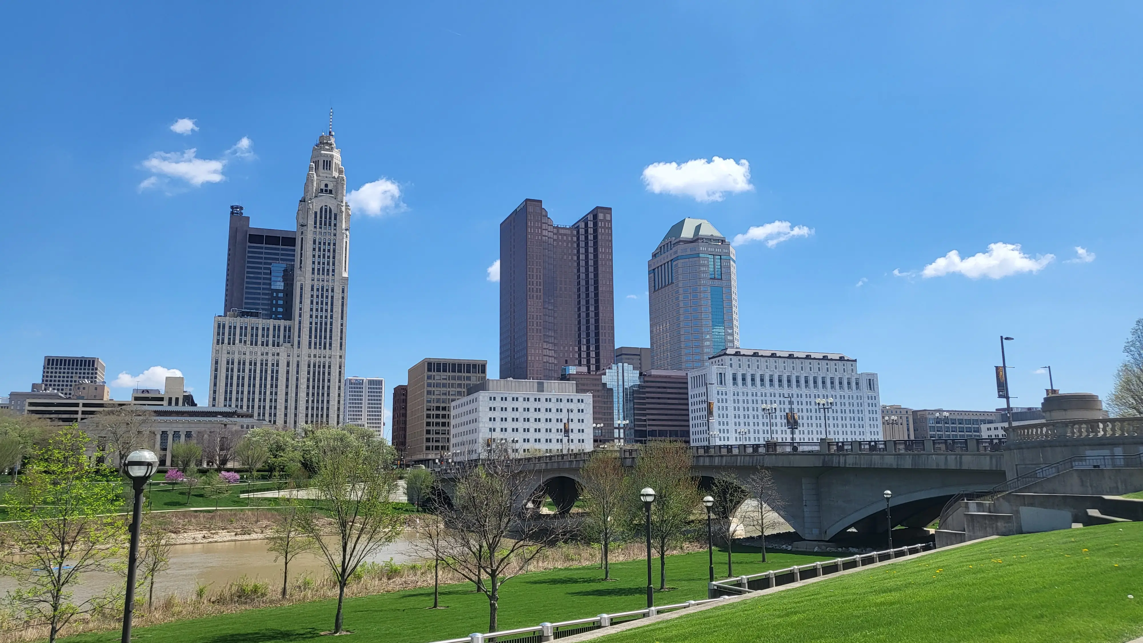 The downtown Columbus, Ohio skyline along the Scioto River